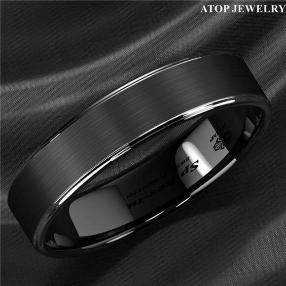 Men's Wedding Band 6mm Black Brushed Silver Edge Stripe - Engagement Rings - Picture 8 of 8